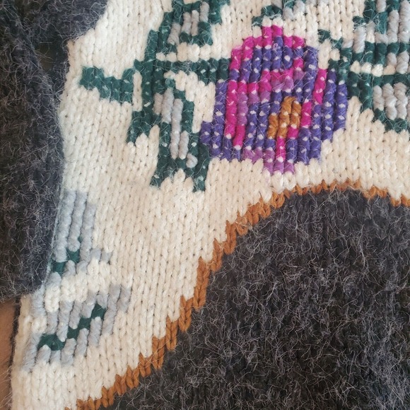 Vintage Kitty Hawk Oversize Sweater size Medium Gray Floral 80s Retro EUC Boho - Picture 5 of 11